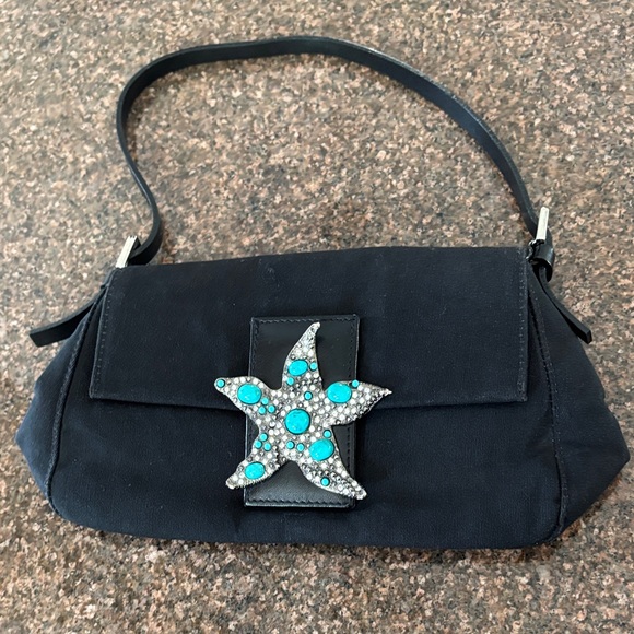 Ramon Tenza Ladies Black Shoulder Bag Turquoise Starfish Bag - Picture 1 of 8